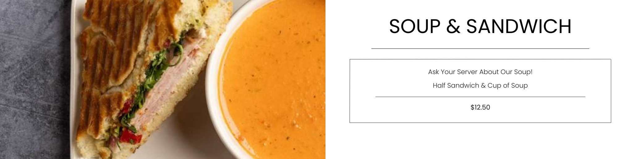 Delicious sandwich and cup of soup, perfect for lunch at Bodacious Shops. Enjoy hearty comfort food including various soups and sandwiches in a cozy dining environment.